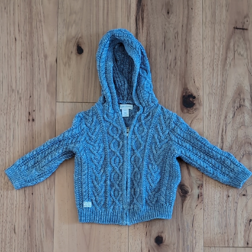 Ralph Lauren Blue Hooded Cable Knit Sweater